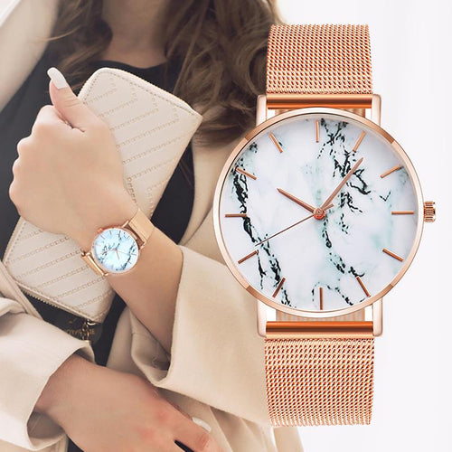 2020 relogio feminino Mesh Band Creative Marble Watch Women Luxury Quartz Watches Ladies Clock Rose Gold